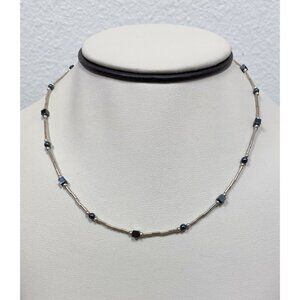 Artisan Sterling Silver & Hematite 16” Hand Beaded Necklace! 197